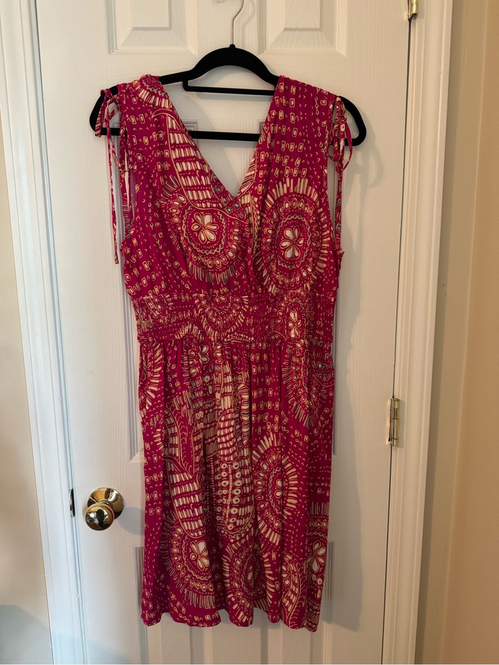 Cupshe Fuchsia Printed V-Neck Tie-Shoulder Mini Dress
